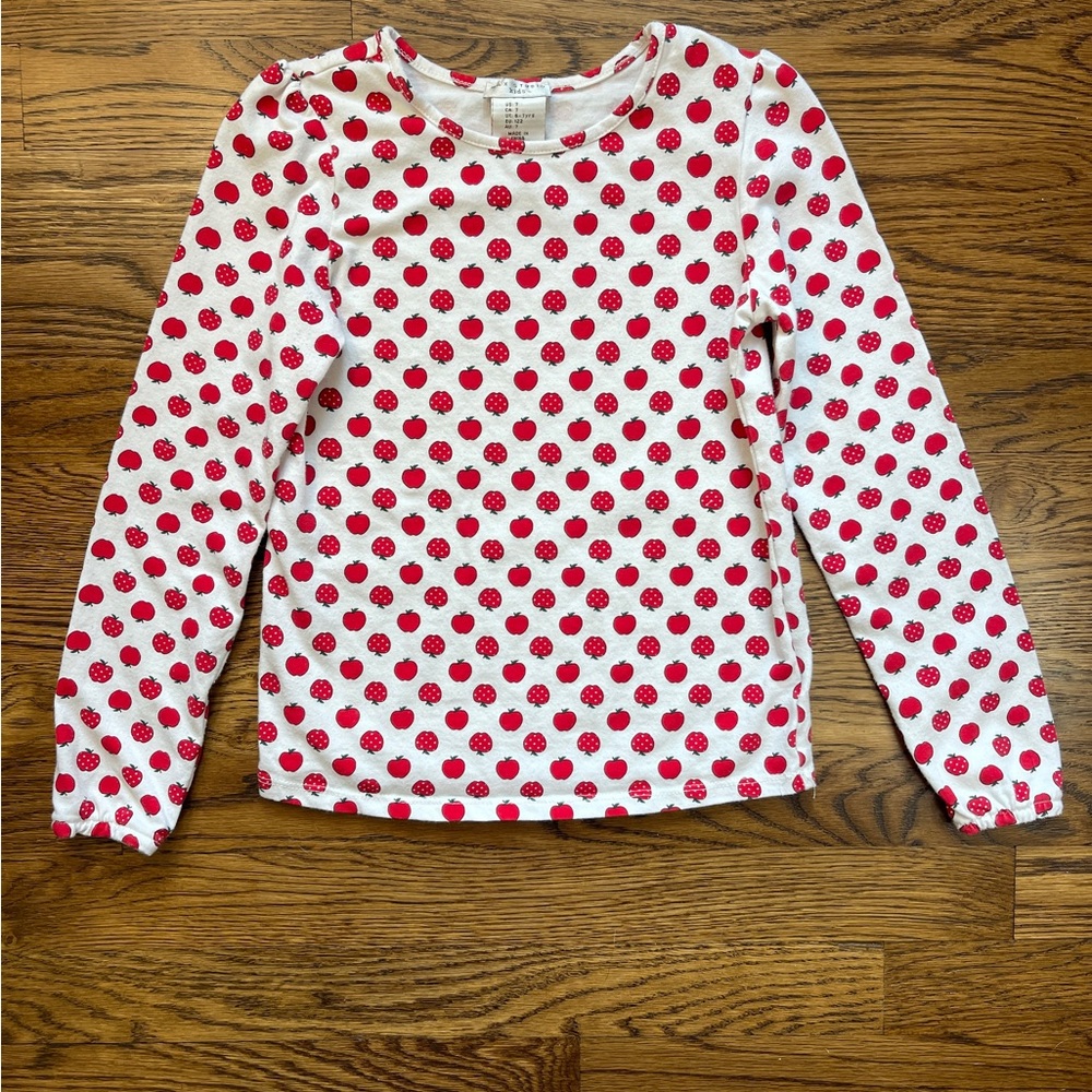 Max Studio Girls School Days Apple Print Long Sleeve Layering Top Size 7